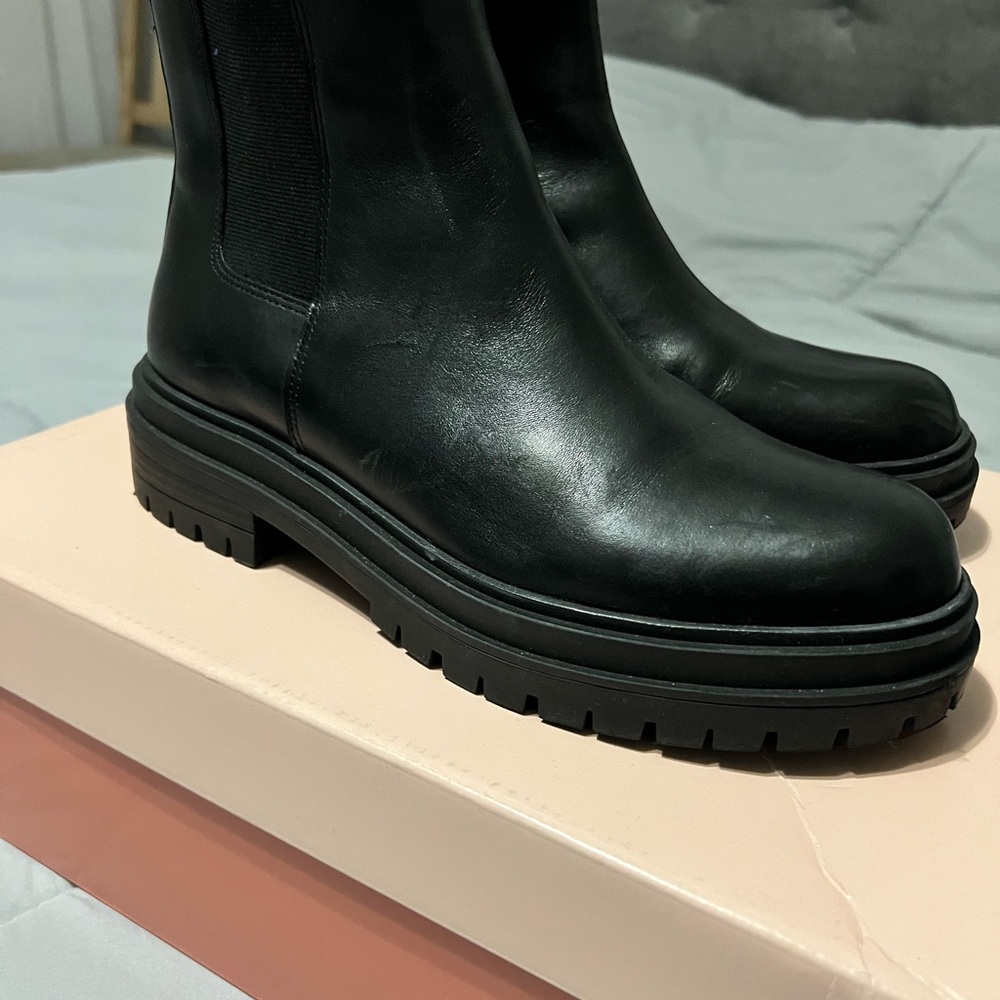 Black Leather GB Dyna-Mite Lug Sole Chelsea Boots Size 8